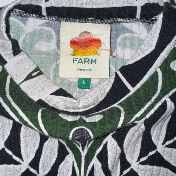 Farm Rio Printed Long-Sleeve Ribbed Bodysuit Green Black | Large - Picture 8 of 14